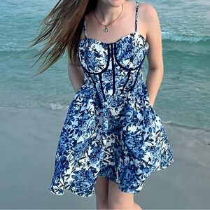 Joan Corset Floral Mini Medium Dress Toile Boning Look